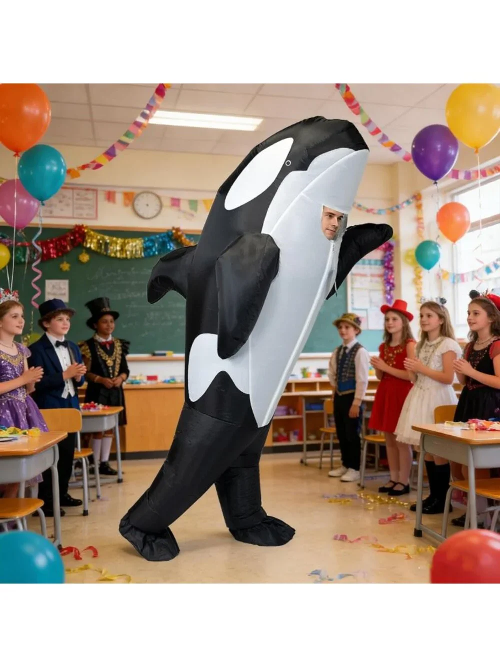 Inflatable Killer Whale Costume - Fun Air Blow-Up Orca Suit for Adults Halloween
